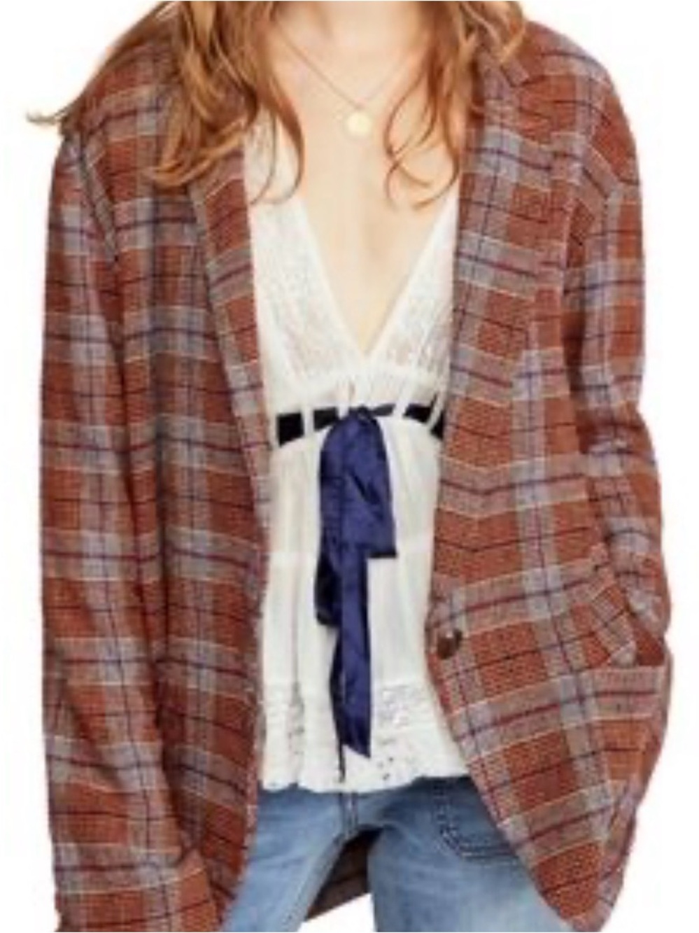 Free People Plaid Blazer Jacket in Rust Plaid - Women - Picture 3 of 6